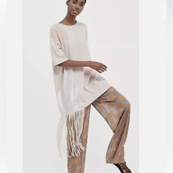 Zara fringe contrast tee beige NWT L - Picture 2 of 5